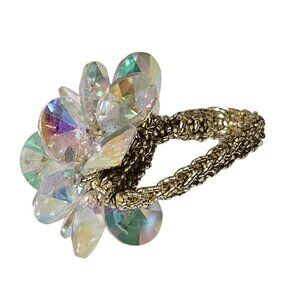 Boho Vintage Crystal Floral Cluster Adjustable Stretch Ring Retro Fashion Women